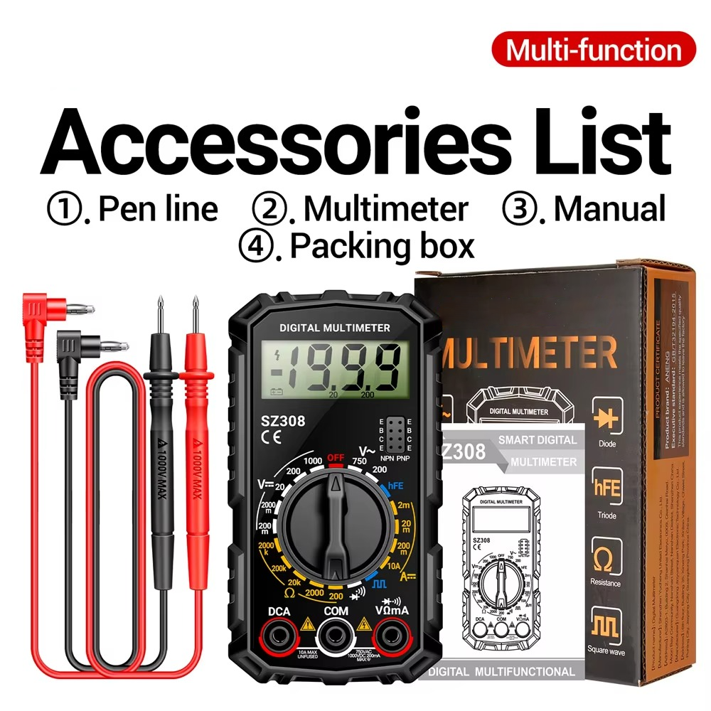 Digital Multimeter with Extended Probe Reach and Diode Testing for Electrical Systems