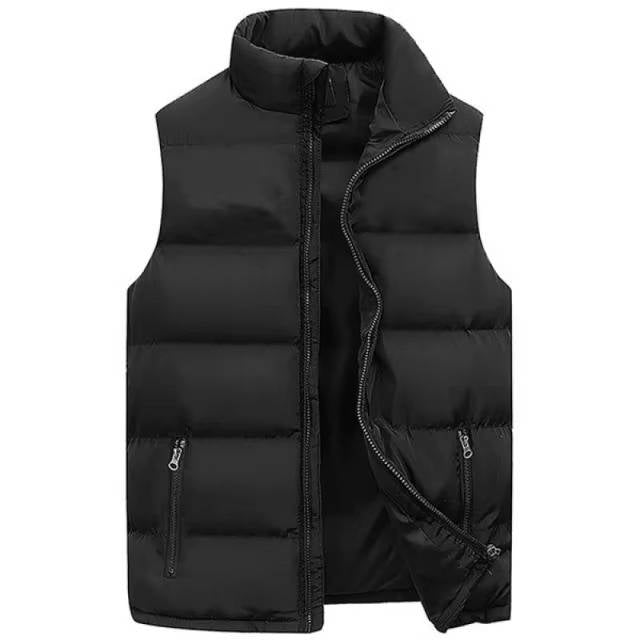 Sleeveless Puffer Vest with Water Repellent Shell and Zippered Pockets for Men