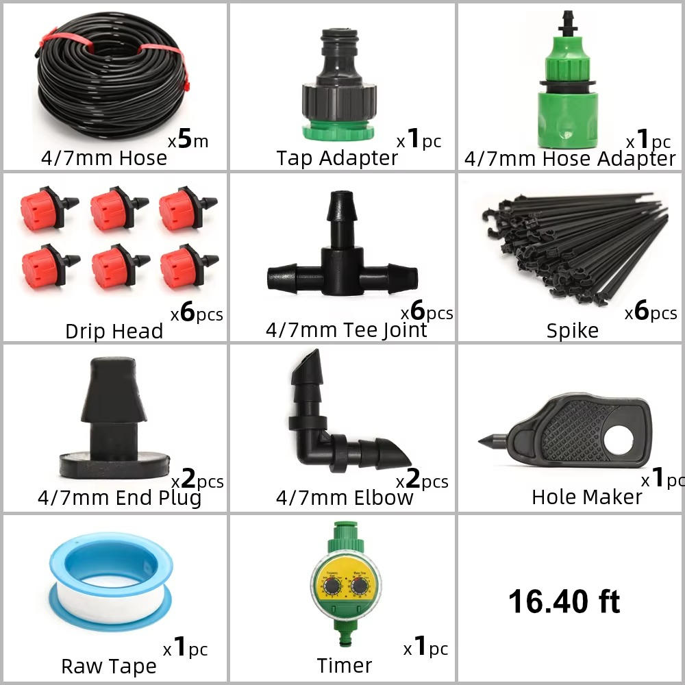 Automatic Garden Watering System with Programmable Timer and Adjustable Drip Heads