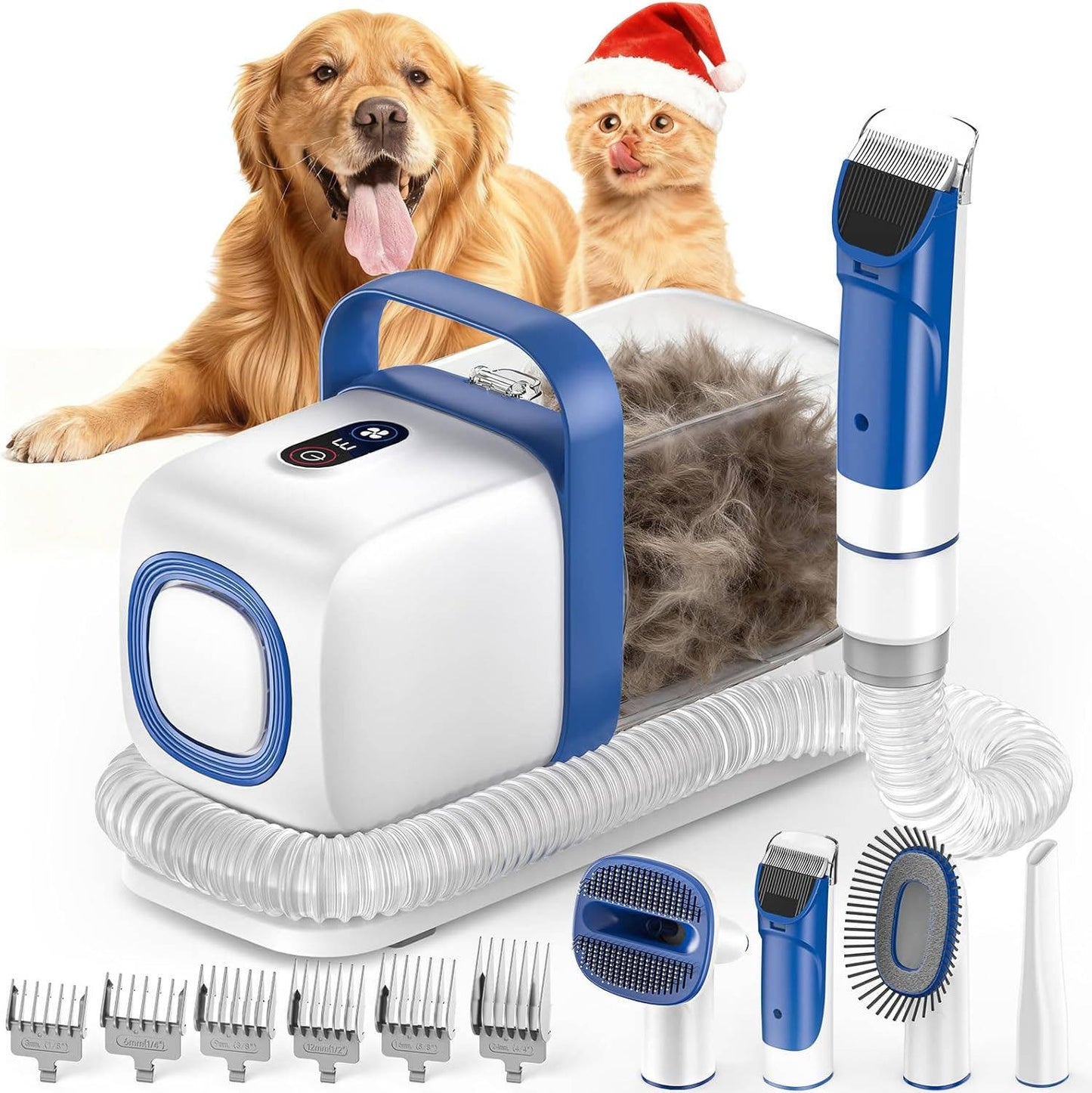 Dog Grooming Vacuum Kit, 15000Pa Pet Grooming Vacuum with Clipper, Shedding Brush and 2L Dust Cup