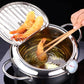 Deep Frying Pot with Splash Guard Lid and Built-in Thermometer, Wire Drain Rack