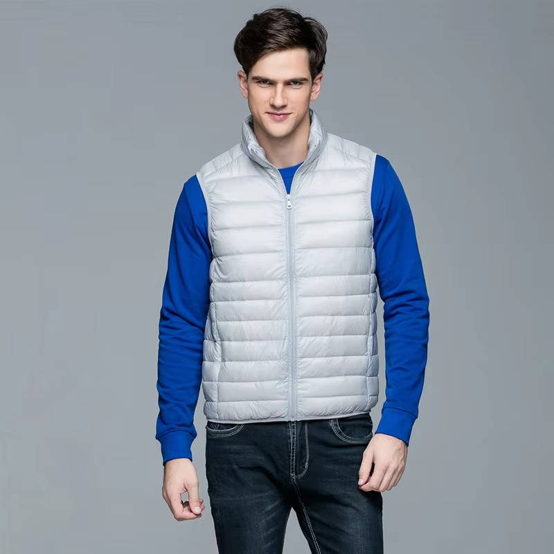 Down Fill Vest with Water Resistant Shell and Stand Up Collar, Packable