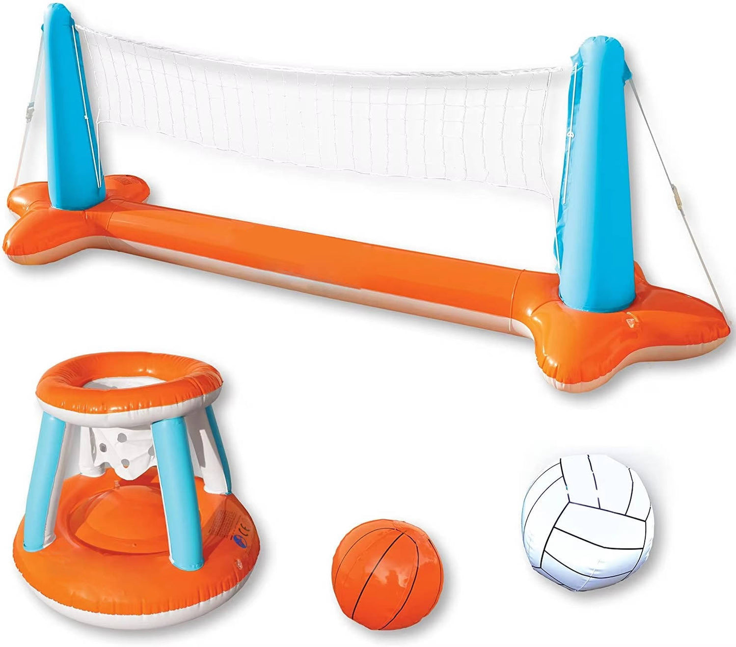 Inflatable Pool Volleyball Net, Pool Games for Kids and Adult, Included Basketball Hoops