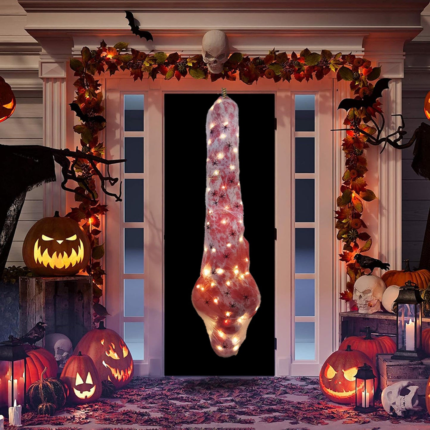 59-Inch Hanging Cocoon Corpse with Integrated Warm String Lights for Halloween