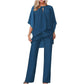 Chiffon Pantsuit with Batwing Sleeves and Shimmer Weave, Machine Washable
