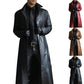 Men's Long Trench Coat with PU Outer Shell and Polyester Lining, Slim Fit