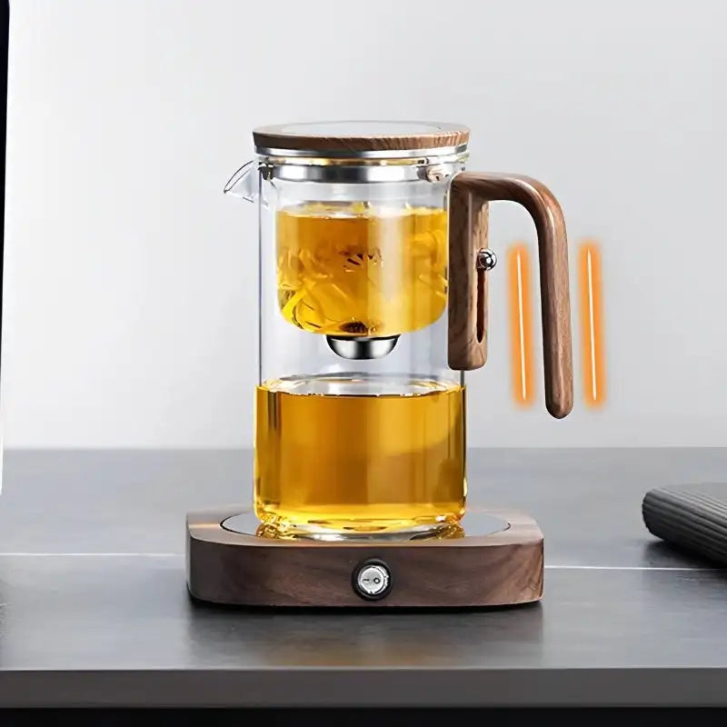 Glass Teapot with Removable Fine Mesh Infuser and Water Separation, Wooden Handle