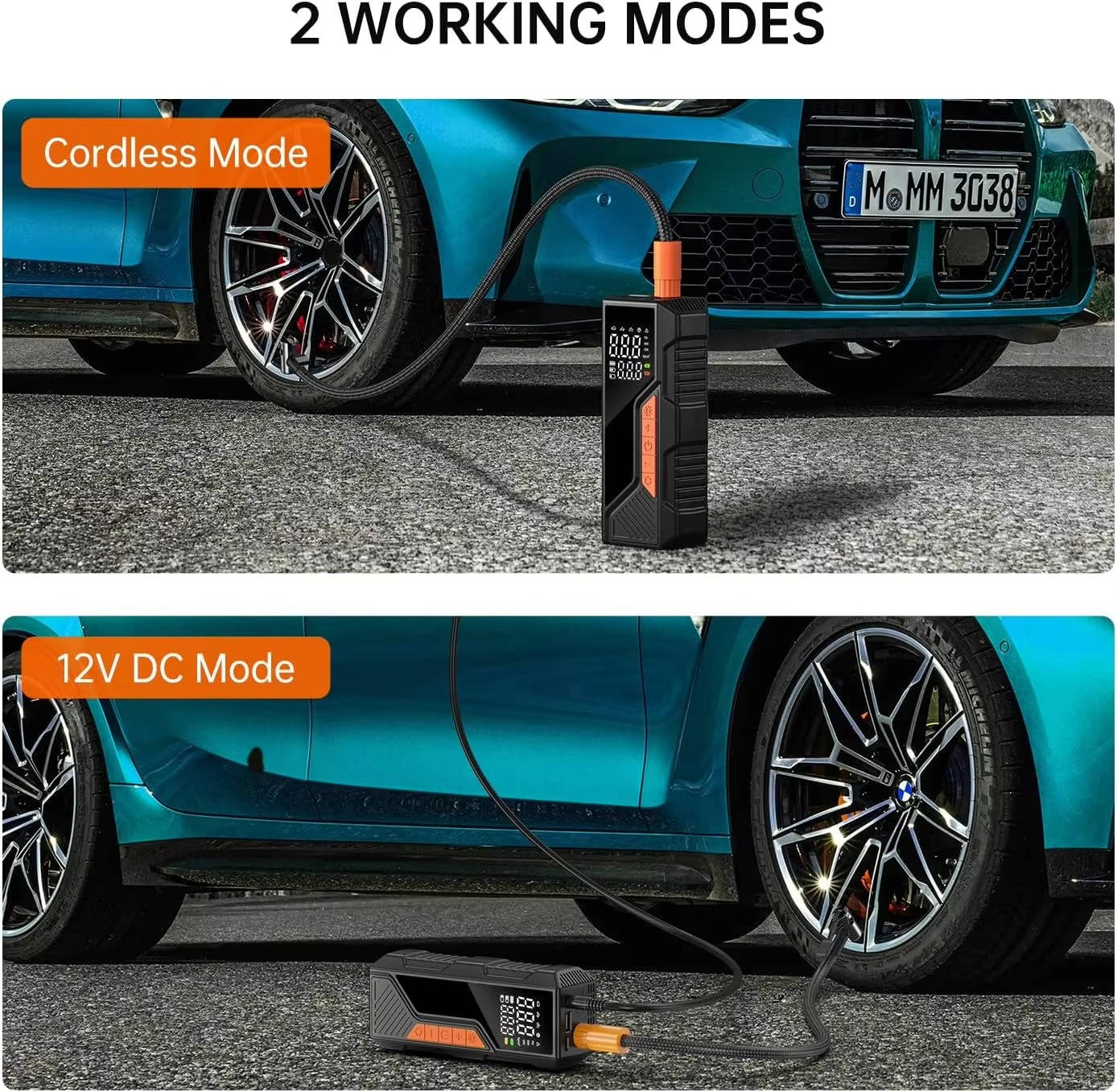 Portable Tire Inflator 150 PSI, Cordless Air Compressor 6000mAh Dual Power 12V DC with Digital Gauge Auto Shut Off for Car Bike Motorcycle Balls