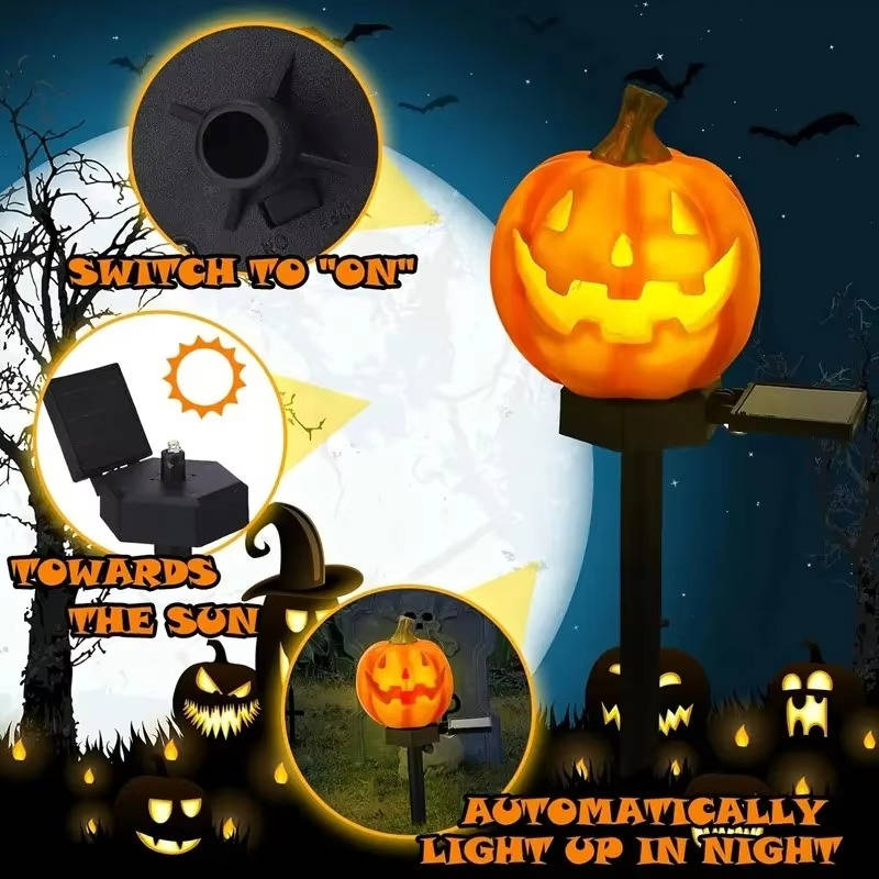 Solar Pumpkin Pathway Lights with Automatic Dusk Sensor and Warm White LED