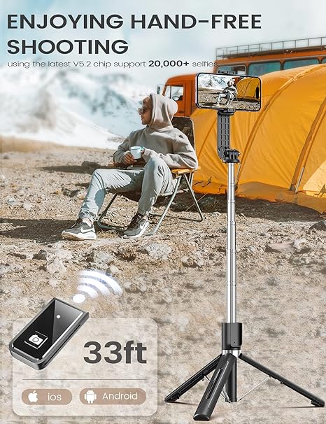 Wireless Selfie Stick with Fill Light and Tripod Base, 43.3 Inch Extension