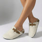 Womens Teddy Mule Slippers with Adjustable Buckle and Supportive Sole