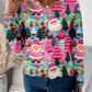 Womens Pullover Sweater with Multicolor Christmas Pattern and Scalloped Hem Detail