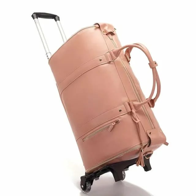 Foldable Carry On Travel Bag with Garment Hanging Zone and Rolling Wheels