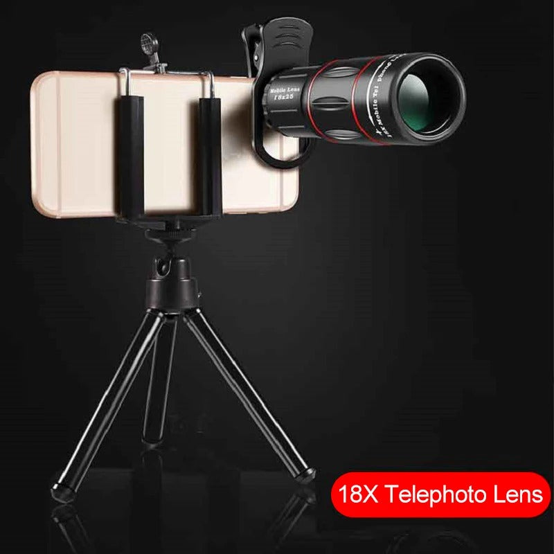 18X Smartphone Telescope Lens with Aluminum Body and Rotating Focus Wheel