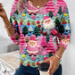 Womens Pullover Sweater with Multicolor Christmas Pattern and Scalloped Hem Detail