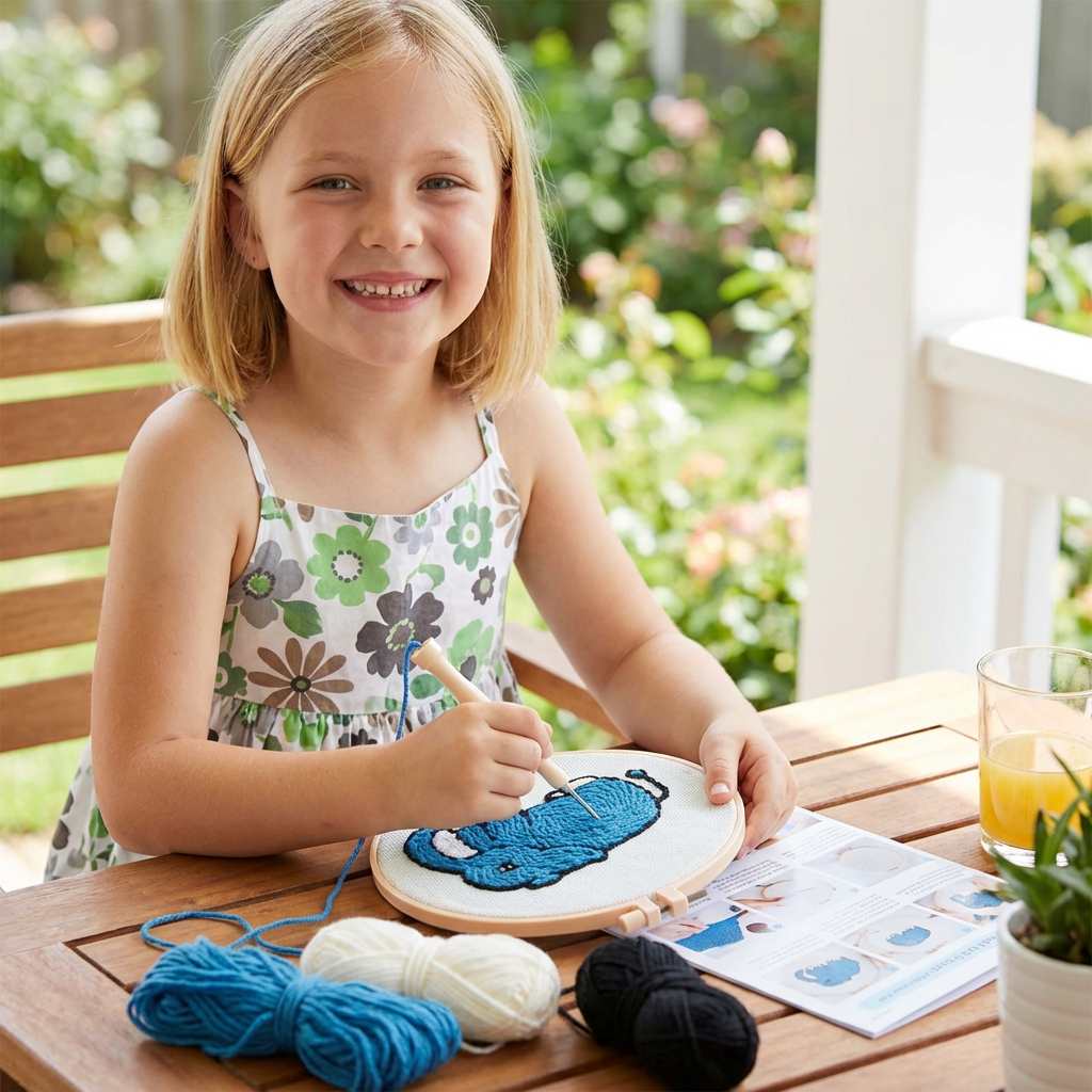 Punch Needle Embroidery Set with Pre-Printed Patterns and Adjustable Loop Height