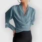 Stylish women's wrap top with long sleeves, ideal for work, business, or elegant casual outfits.