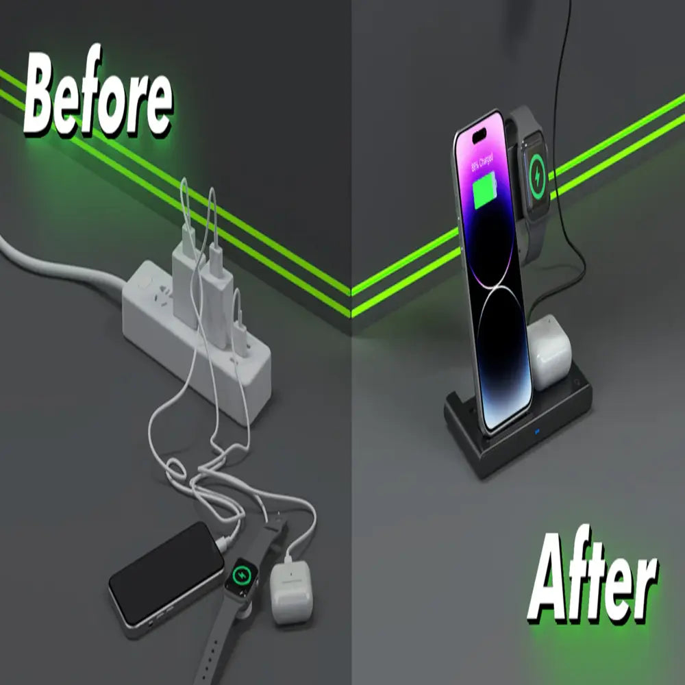 3 in 1 Wireless Charger Stand for iPhone, Apple Watch and AirPods Fast Charging Dock