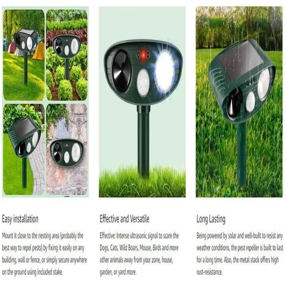 Ultrasonic Deer Repeller, Solar Powered Motion-Activated Animal Deterrent