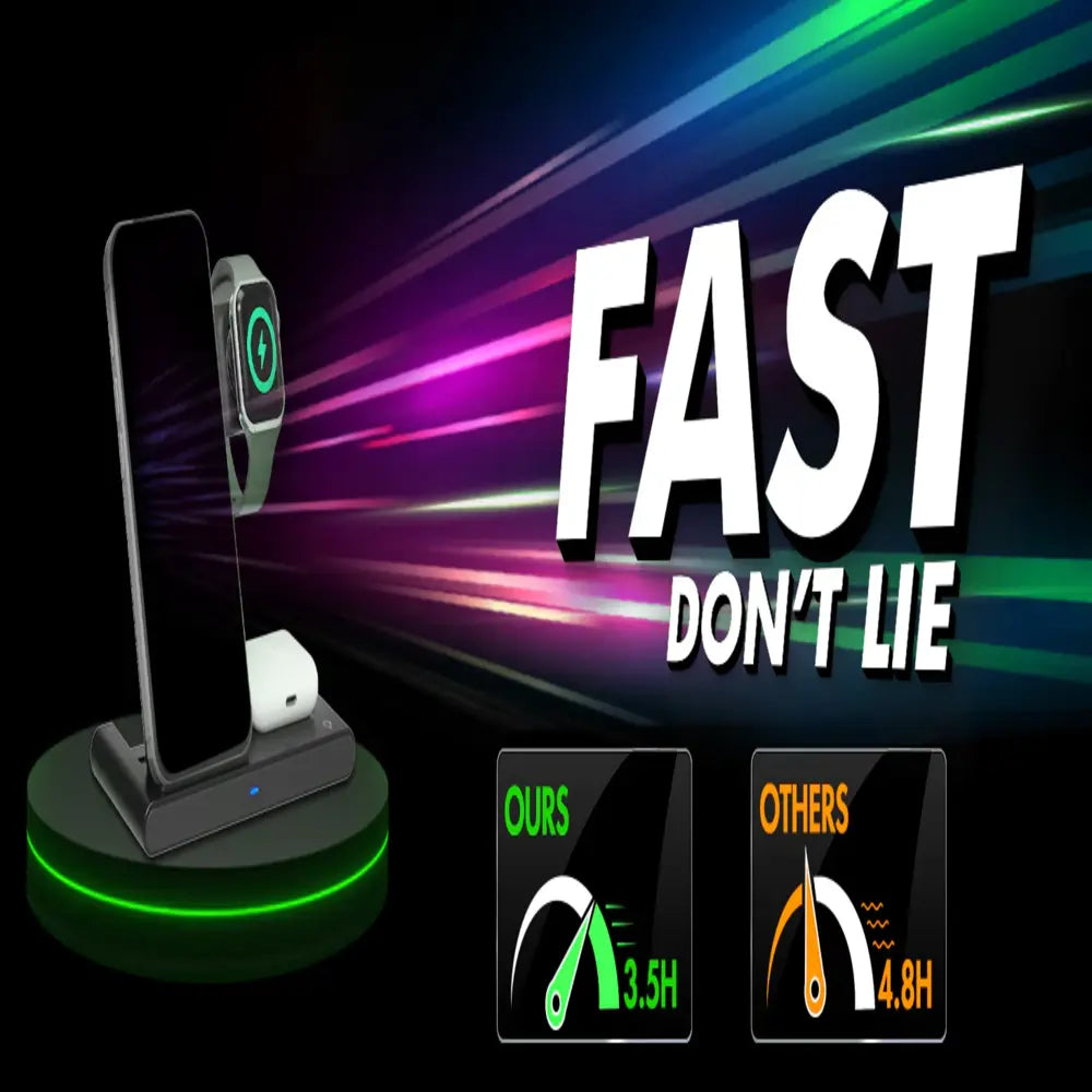 3 in 1 Wireless Charger Stand for iPhone, Apple Watch and AirPods Fast Charging Dock