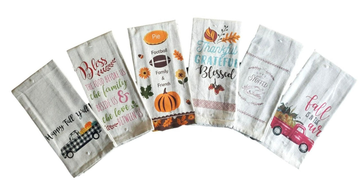 Cotton Fall Kitchen Towels with Harvest Designs, Set of 6