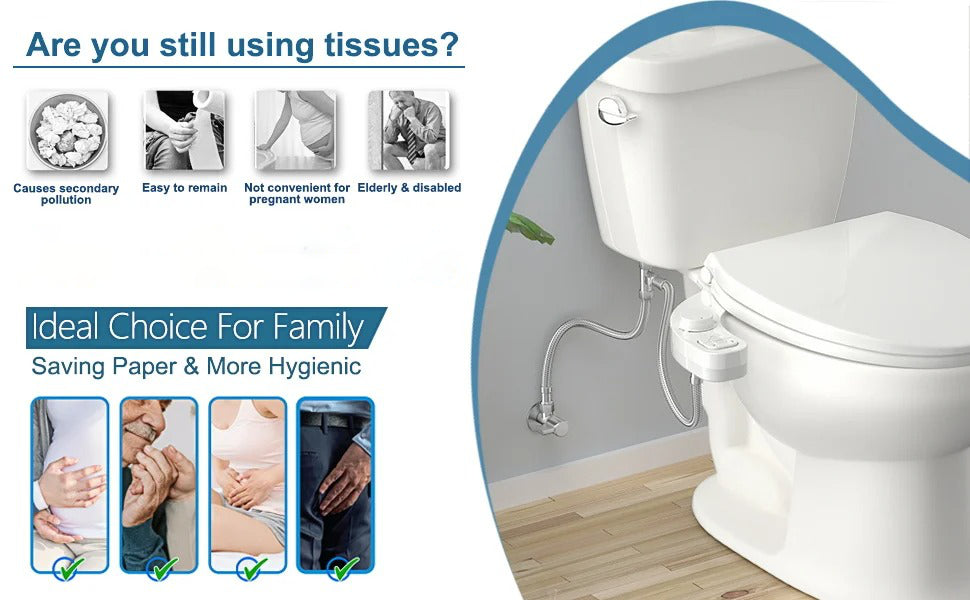 Bidet Attachment with Dual Nozzles and Adjustable Water Pressure for Standard Toilets