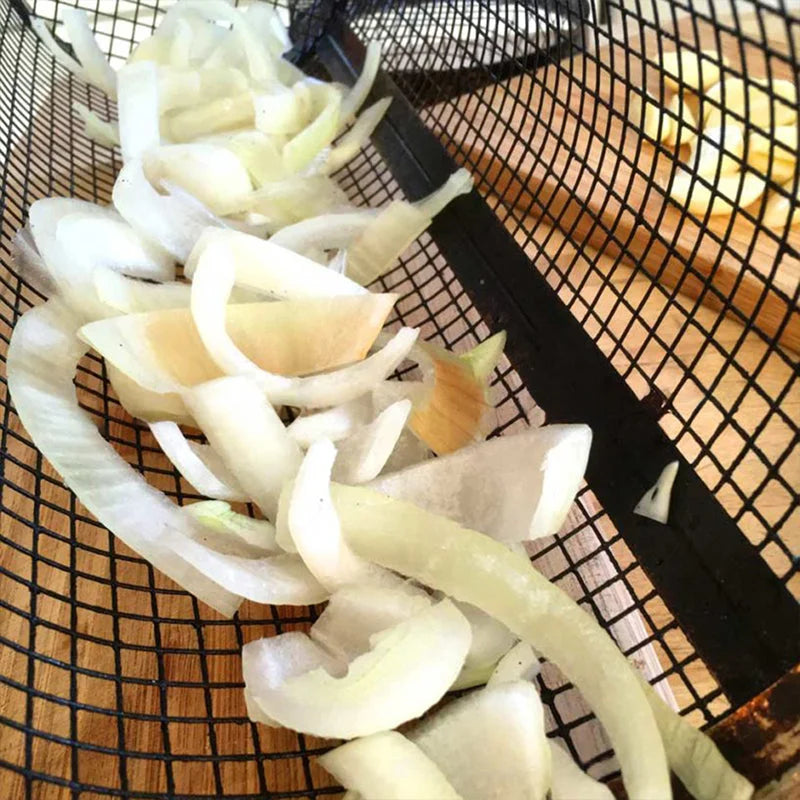 Rotating Grill Basket with Secure Latch and Stainless Steel Mesh, Dishwasher Safe