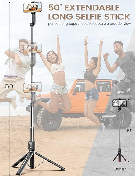 Wireless Selfie Stick with Fill Light and Tripod Base, 43.3 Inch Extension