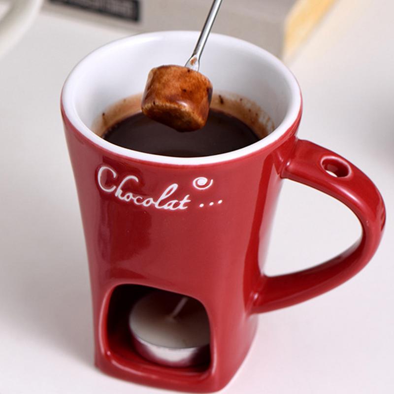 Chocolate Fondue Cup with Candle Holder and Stainless Steel Fork