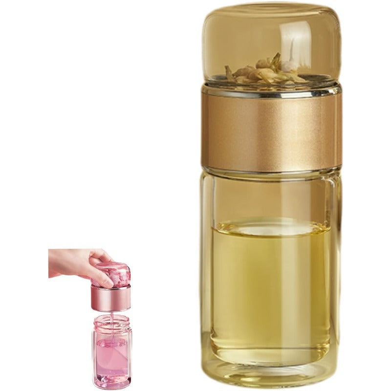 Glass Tea Infuser Bottle with Tilt Separation Filter and Double Wall Insulation
