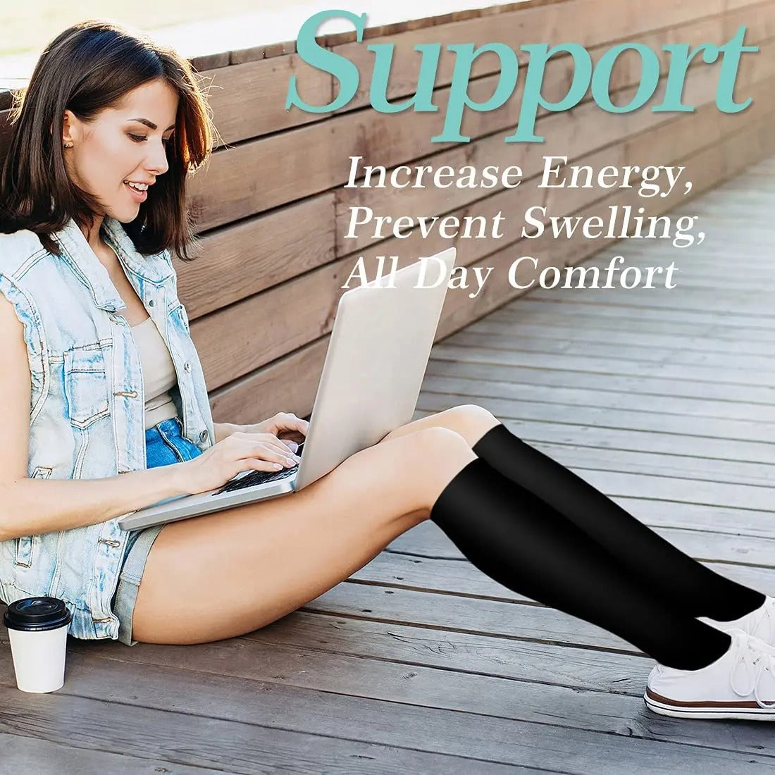 Compression Socks with Graduated Pressure and Non-Slip Cuff, 6 Pair Pack