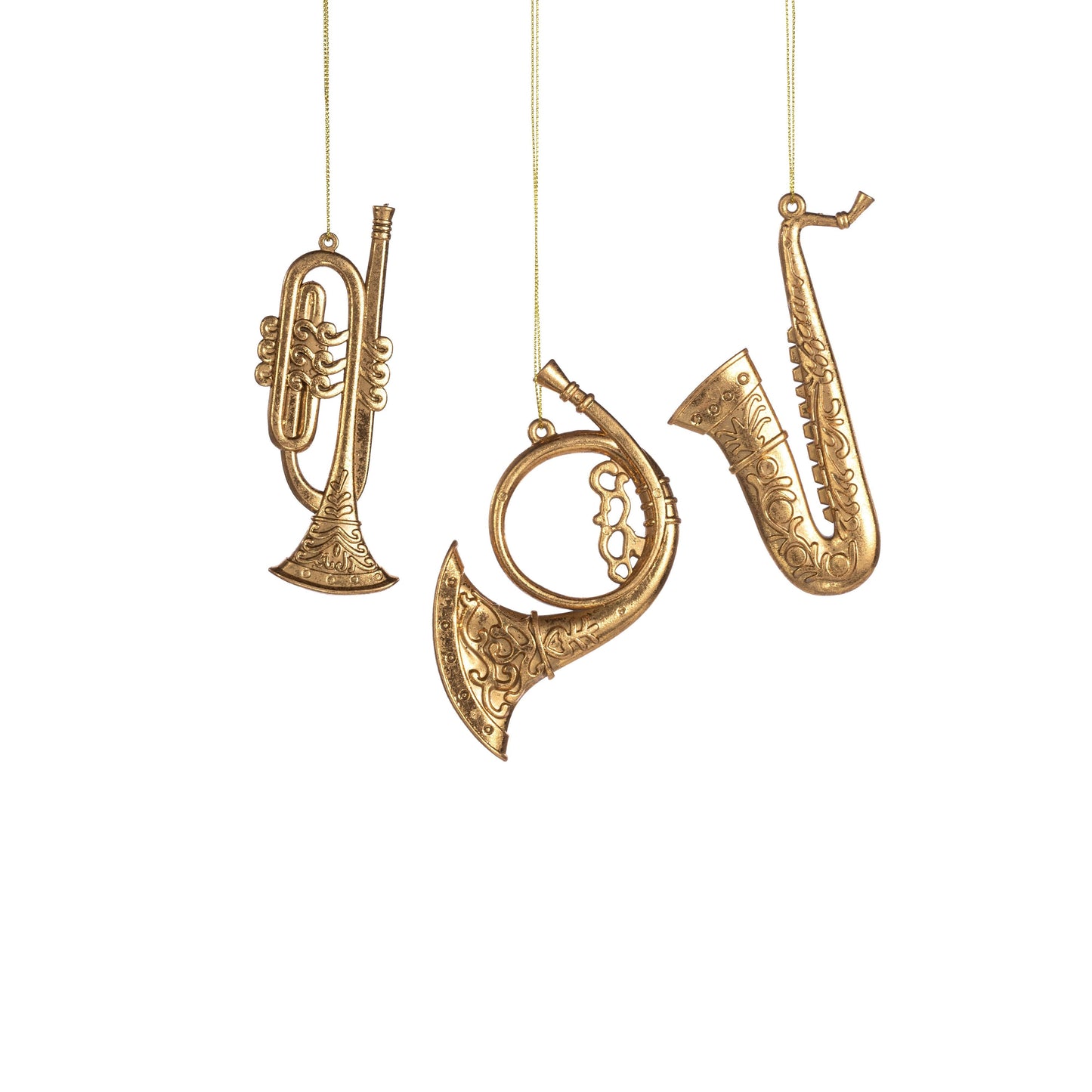 5" Flat Musical Instrument Ornaments: Gold (3 Assorted) Item Number: XJ745208
