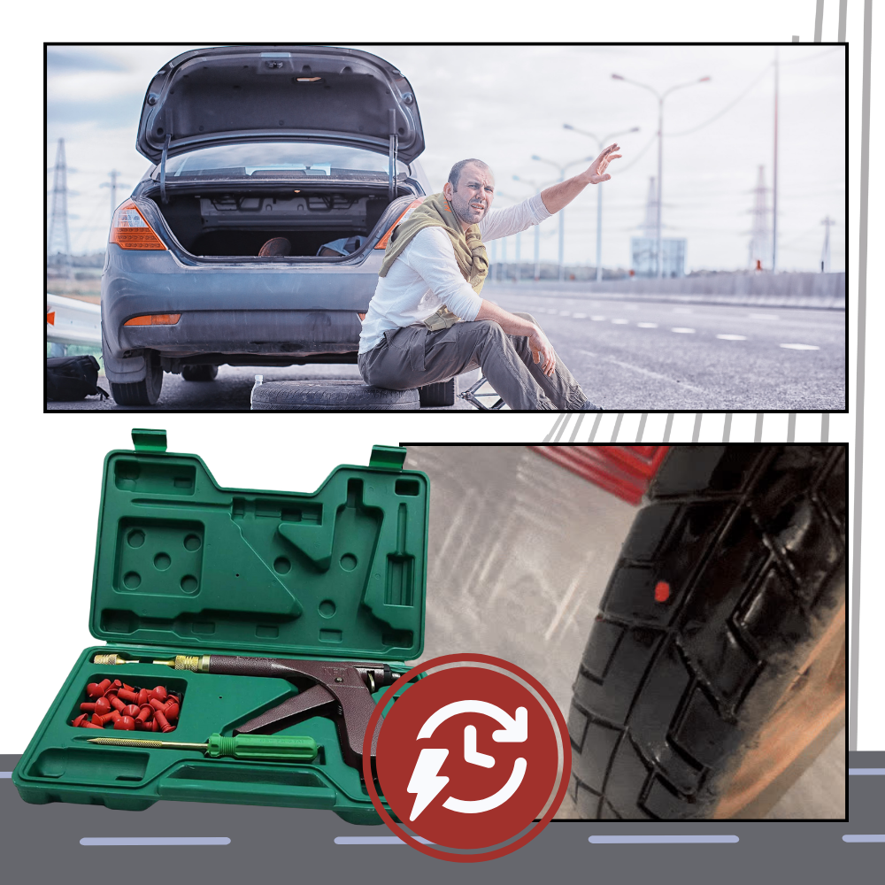 Automatic Tubeless Tire Repair Tool with Mushroom Plugs and Trigger Mechanism