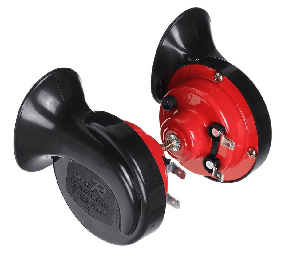 Compact Car Horn with Built-In Air Compressor and Train Style Tone, 12-24V