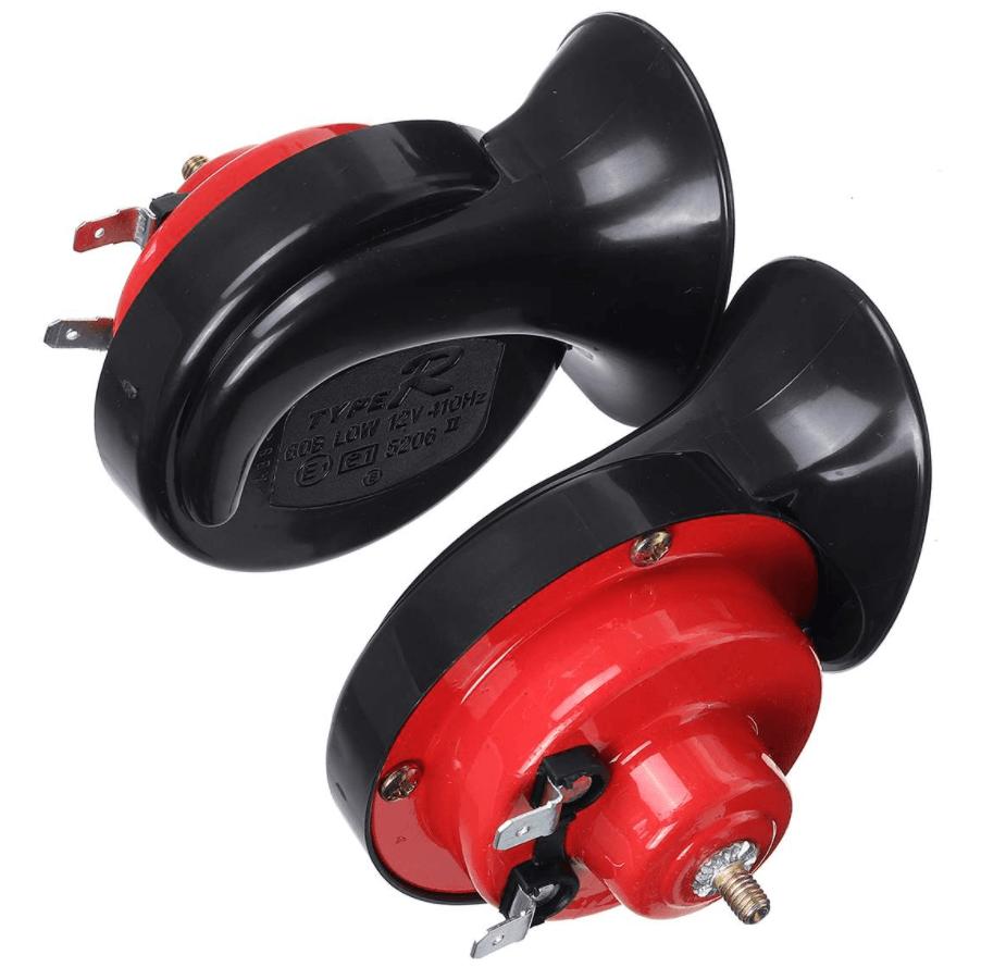 Compact Car Horn with Built-In Air Compressor and Train Style Tone, 12-24V