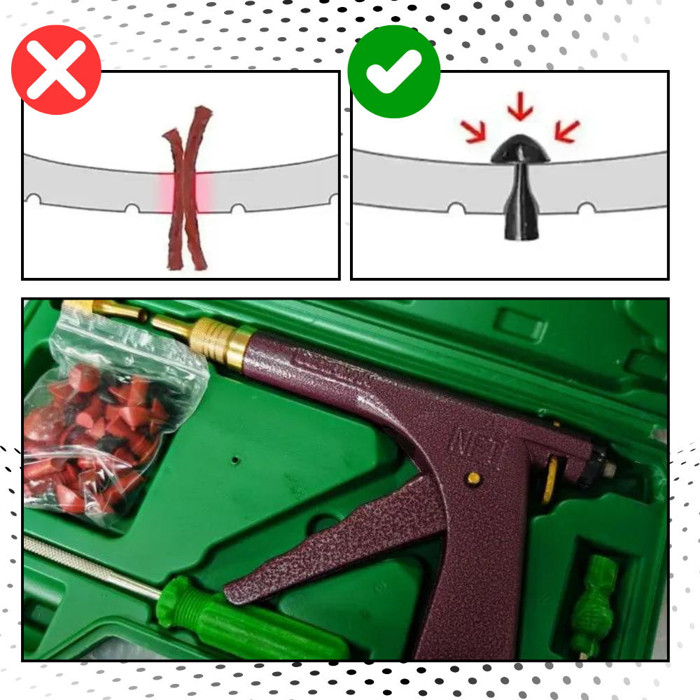 Automatic Tubeless Tire Repair Tool with Mushroom Plugs and Trigger Mechanism