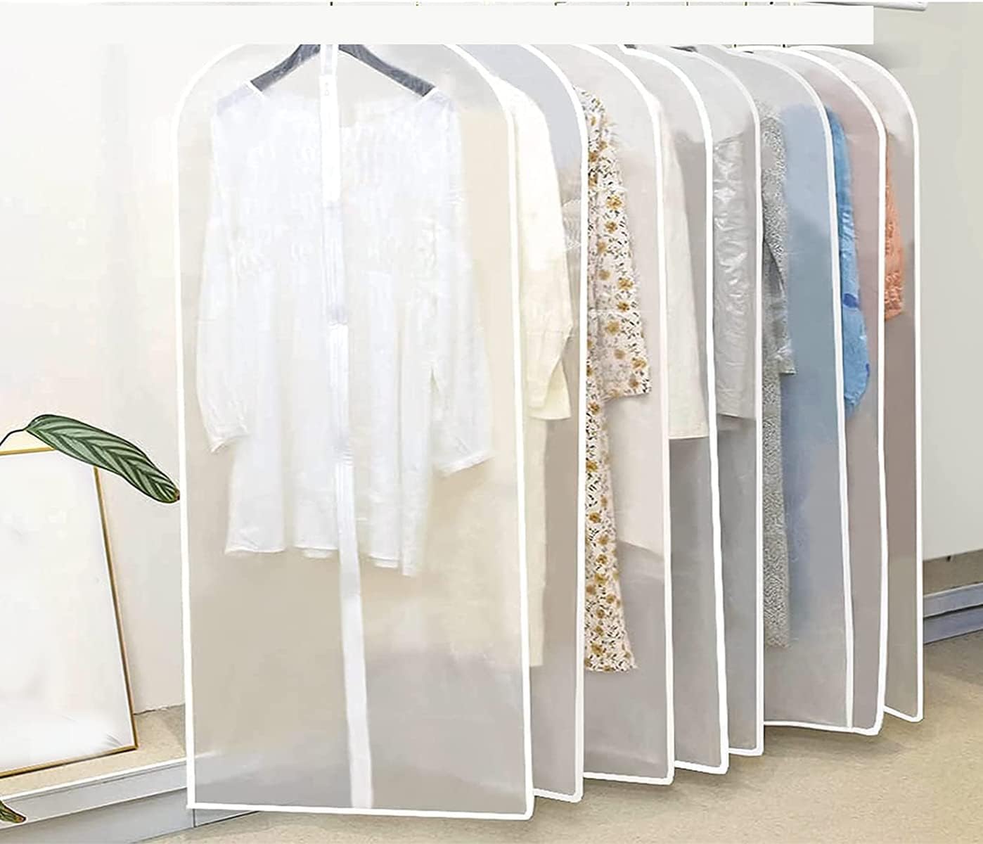 Clear Garment Storage Bags with Breathable Vinyl Acetate and Full Zipper, Set of 5