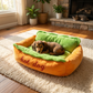 Dog Bed with Removable Cushion and Non-Slip Base, Bun Shaped Walls