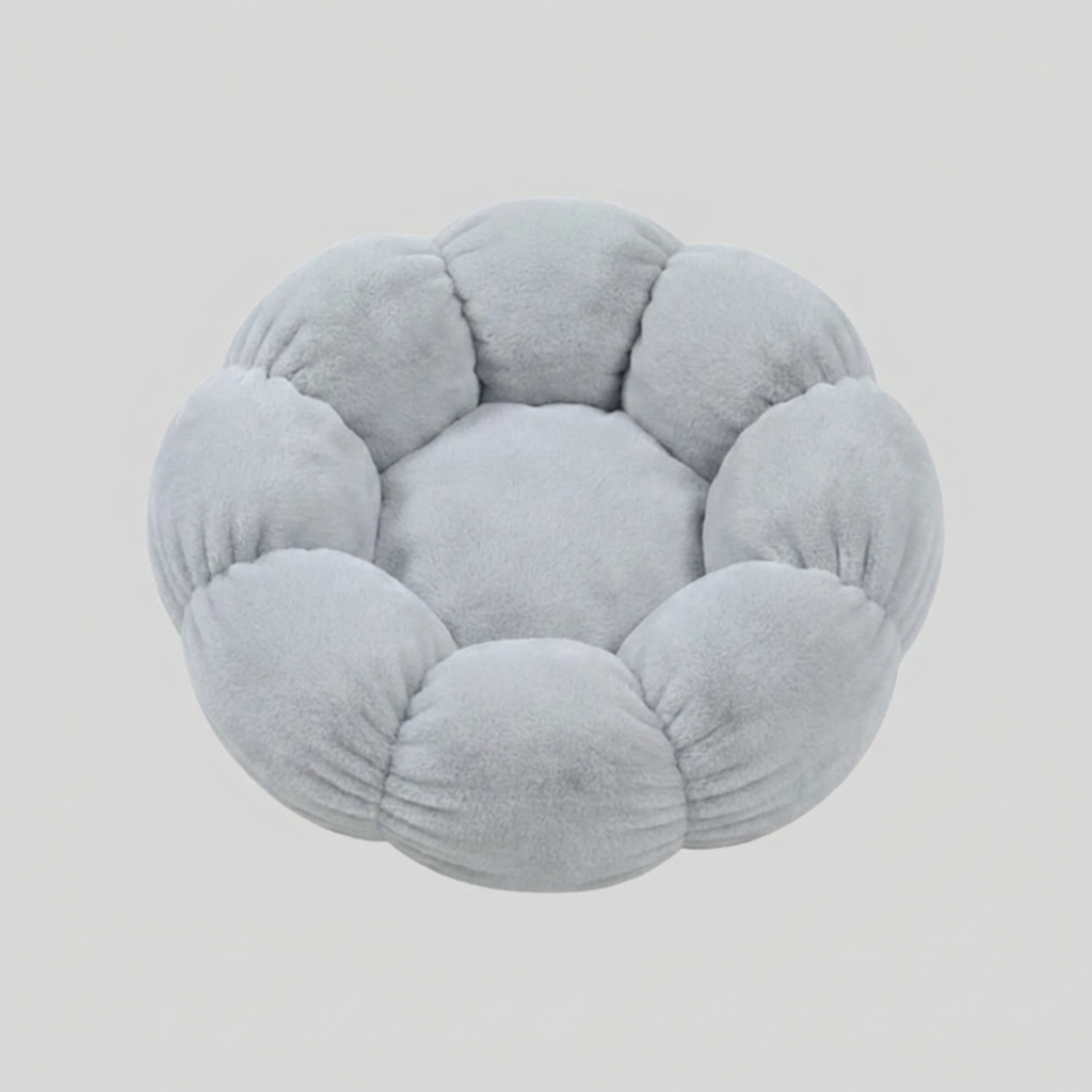 Plush Pet Bed with Raised Petal Rim and Polyester Fill, Three Sizes Available
