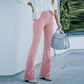 Stretch Velvet Pants with Elastic Waistband and Relaxed Straight Leg
