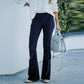 Stretch Velvet Pants with Elastic Waistband and Relaxed Straight Leg