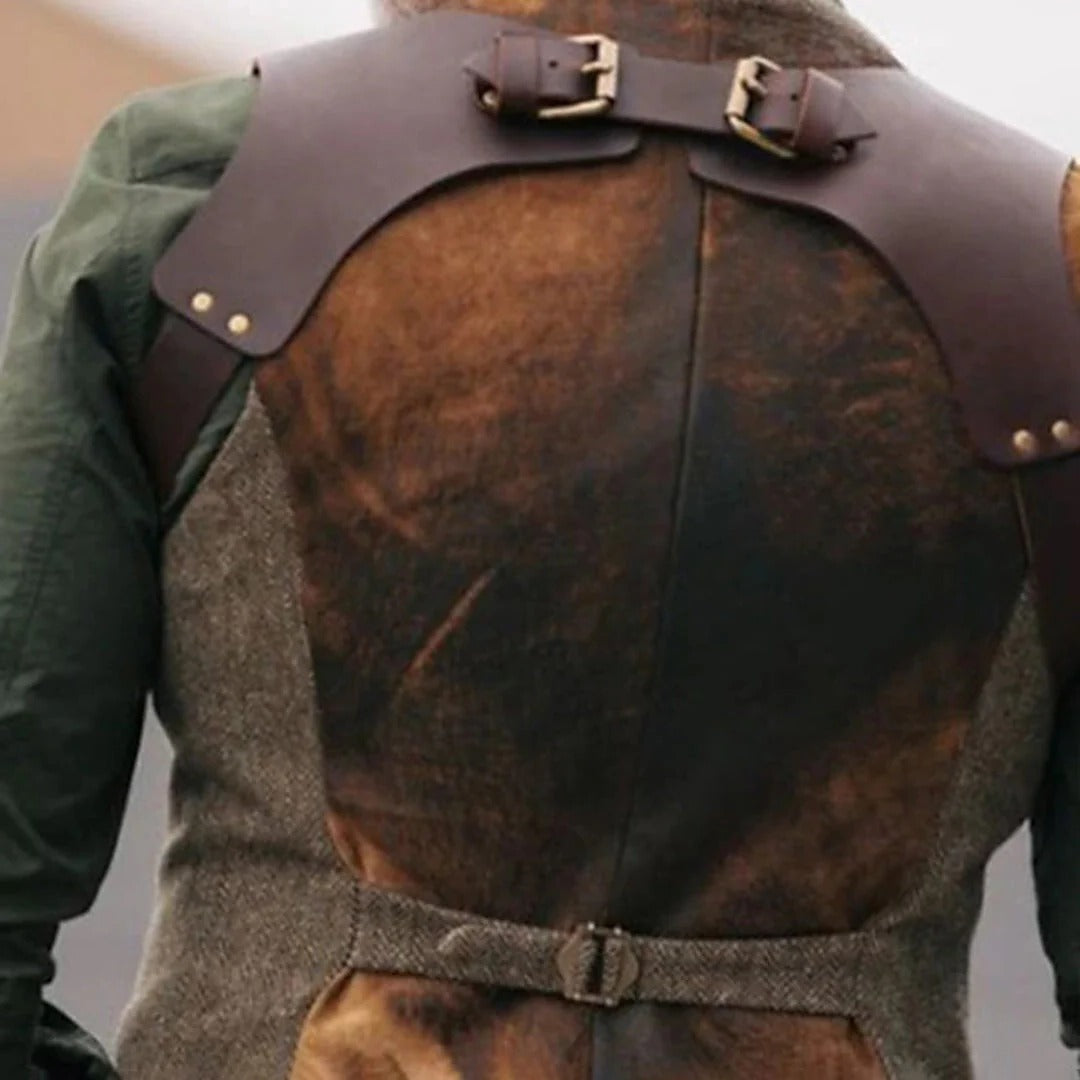Sleeveless Waistcoat with Front Button Closure and Textured Surface, Brown Black Light Grey