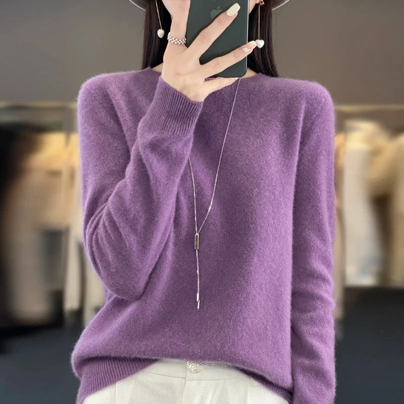 Wool Sweater with O-Neck Collar and Medium Stretch, Slim Fit