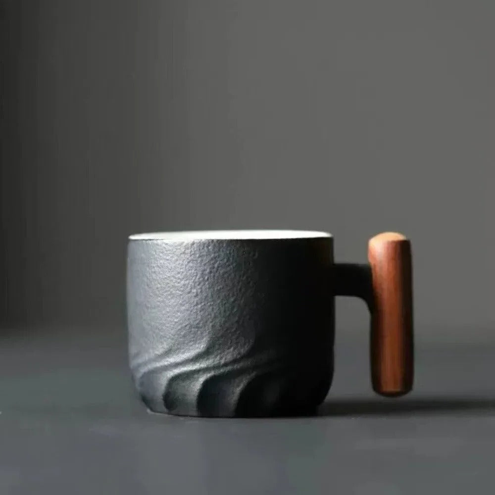 Ceramic Espresso Cup with Wooden Handle, 80ml Capacity