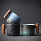 Ceramic Espresso Cup with Wooden Handle, 80ml Capacity