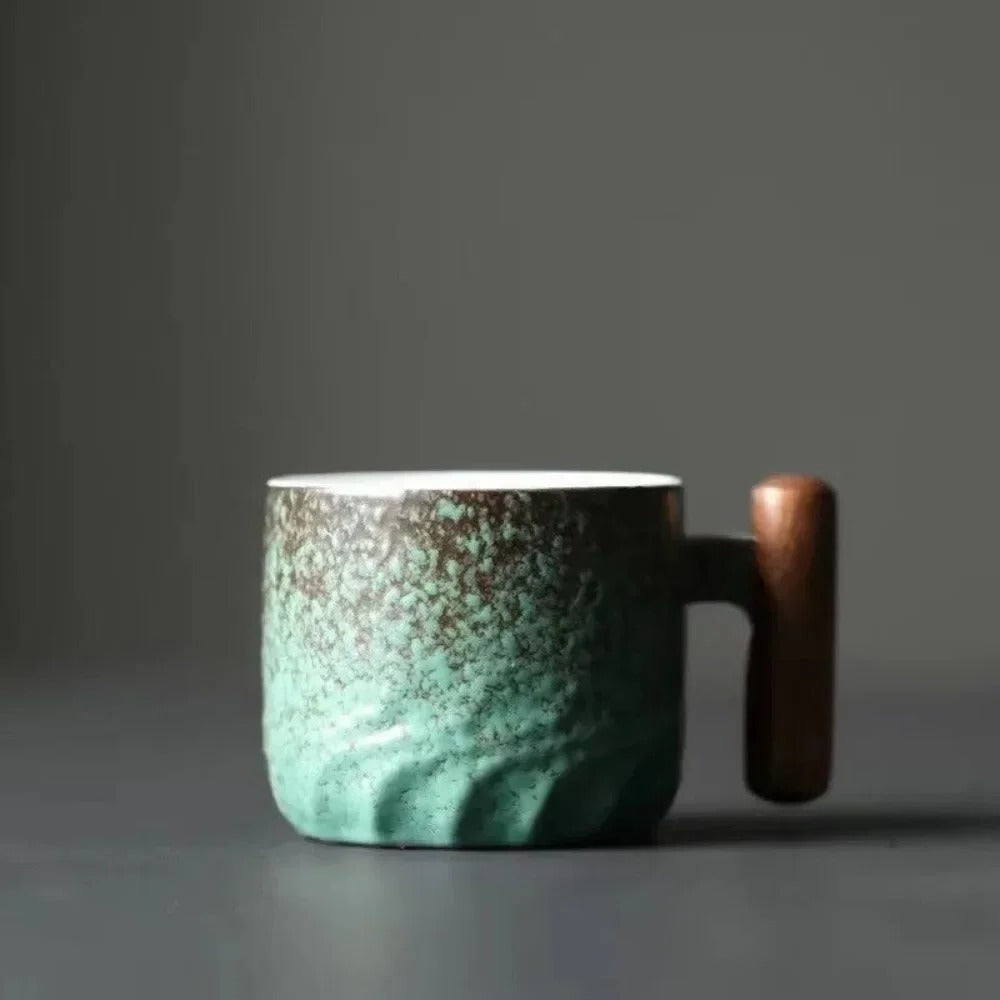 Ceramic Espresso Cup with Wooden Handle, 80ml Capacity