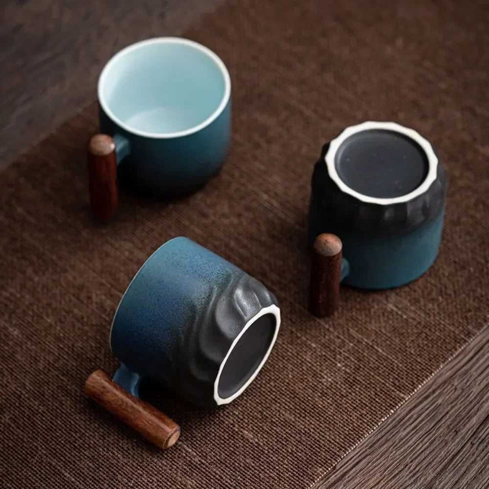 Ceramic Espresso Cup with Wooden Handle, 80ml Capacity