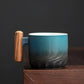 Ceramic Espresso Cup with Wooden Handle, 80ml Capacity
