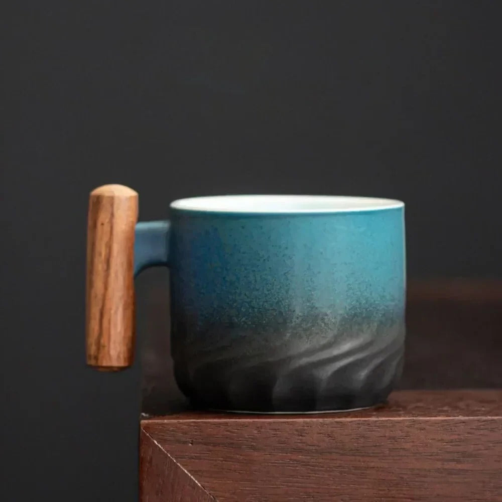 Ceramic Espresso Cup with Wooden Handle, 80ml Capacity