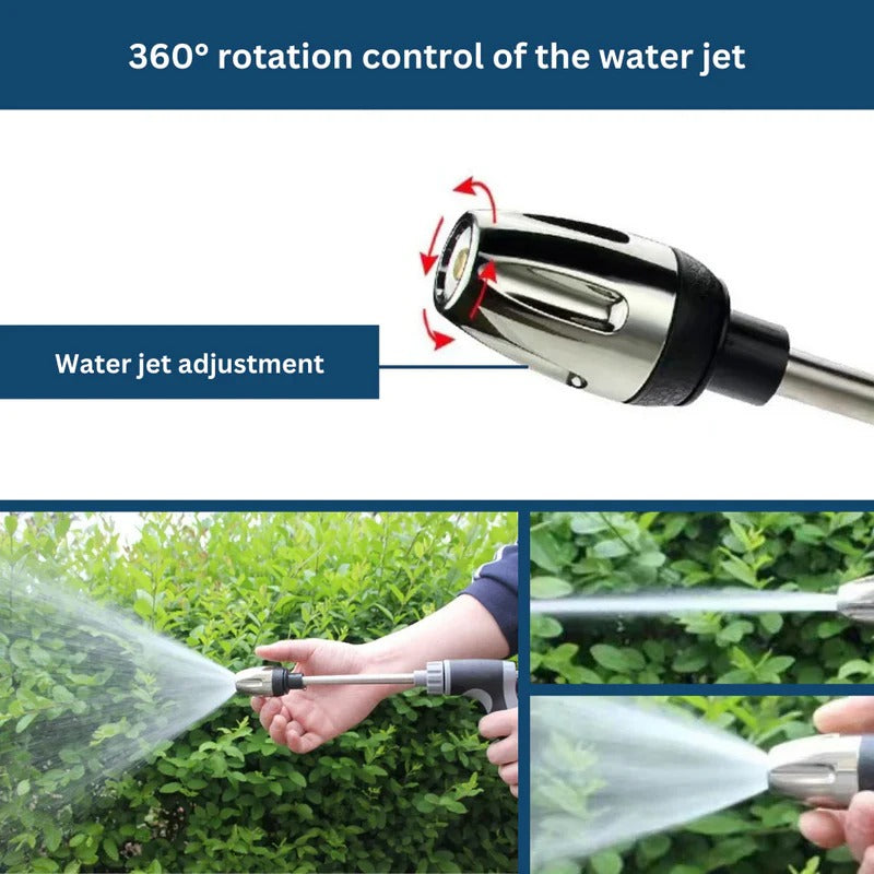 High Pressure Garden Hose Attachment with Dual Rotating Nozzles and Adjustable Spray Control